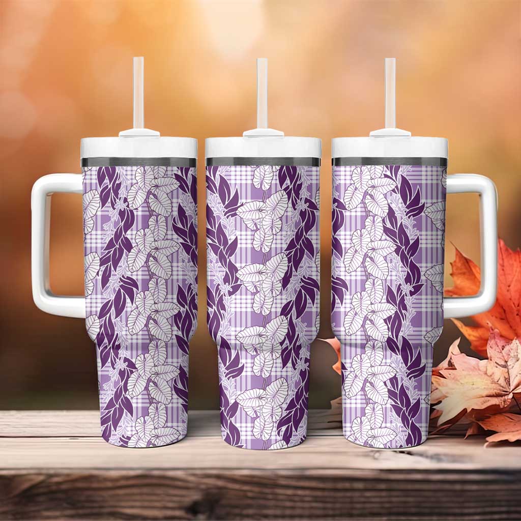 Hawaii Ti Leaf Maile Tuberose Lei Tumbler With Handle With Hanalei Leaf Purple LT05 - Polynesian Pride