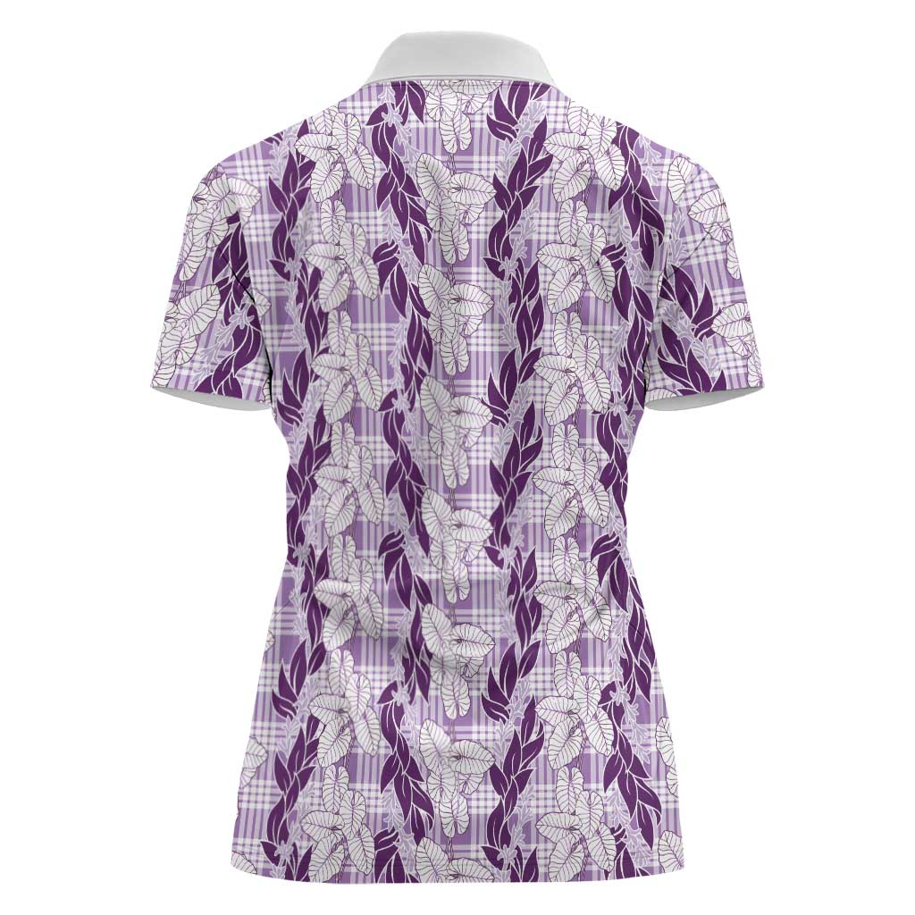 Hawaii Ti Leaf Maile Tuberose Lei Women Polo Shirt With Hanalei Leaf Purple LT05 - Polynesian Pride