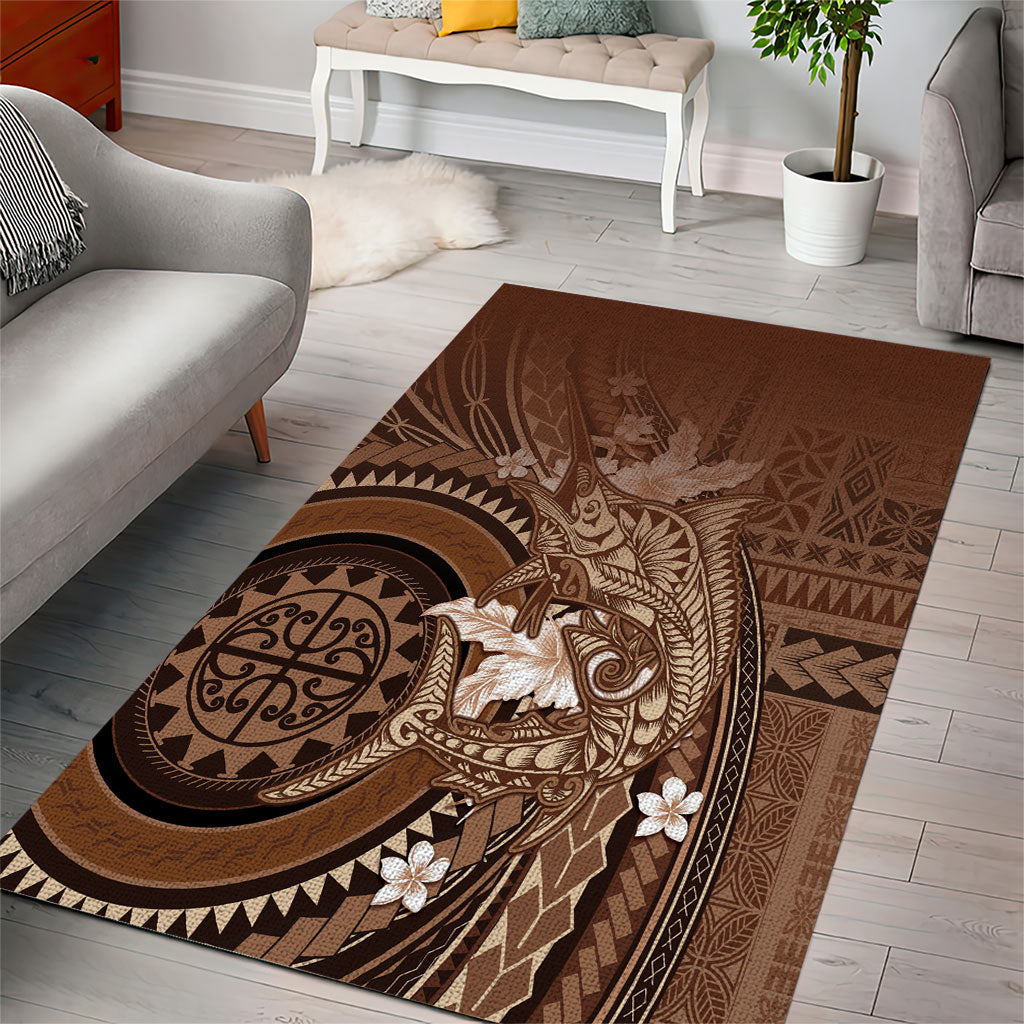 Samoa Tatau Marlin Area Rug With Siapo Motifs Brown