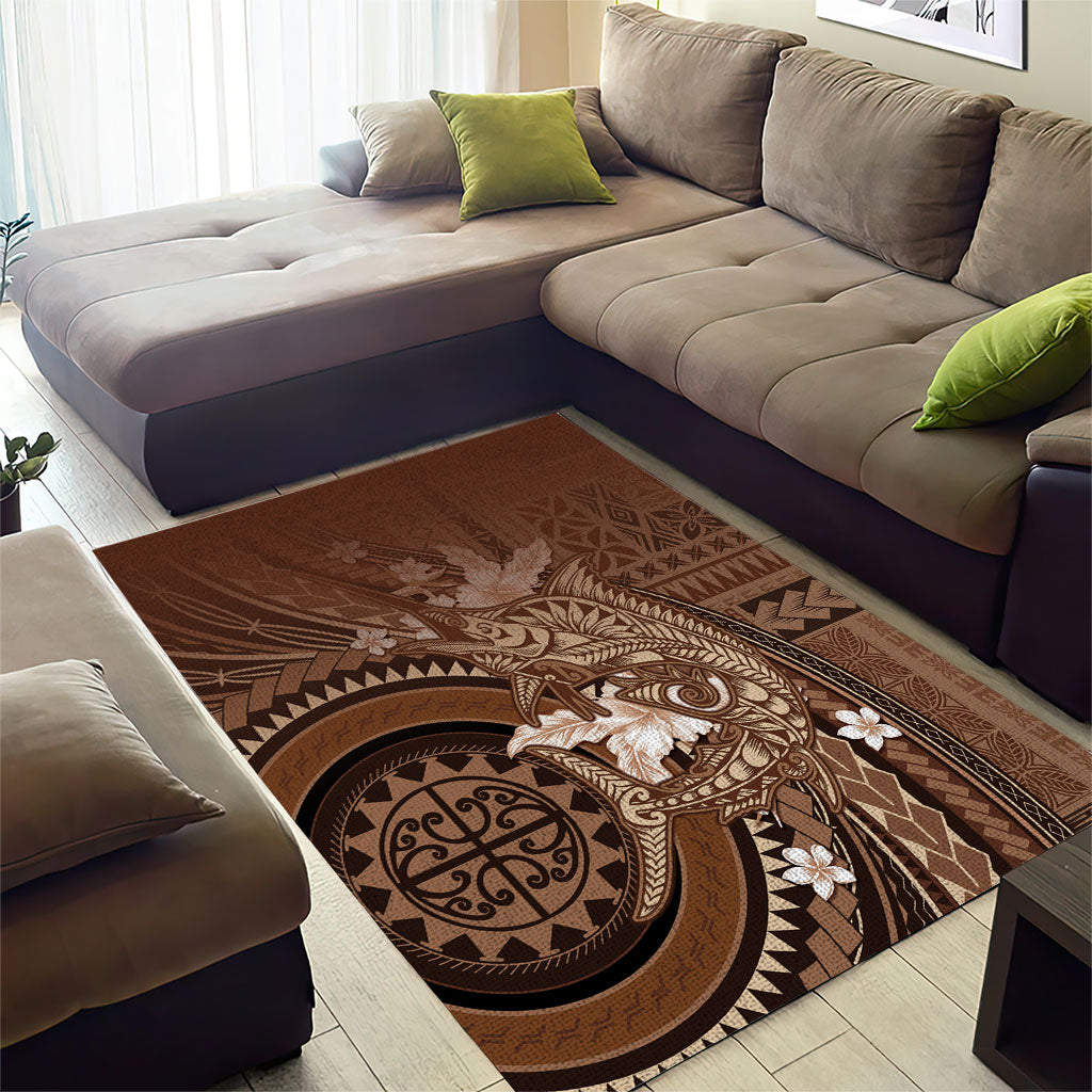 Samoa Tatau Marlin Area Rug With Siapo Motifs Brown