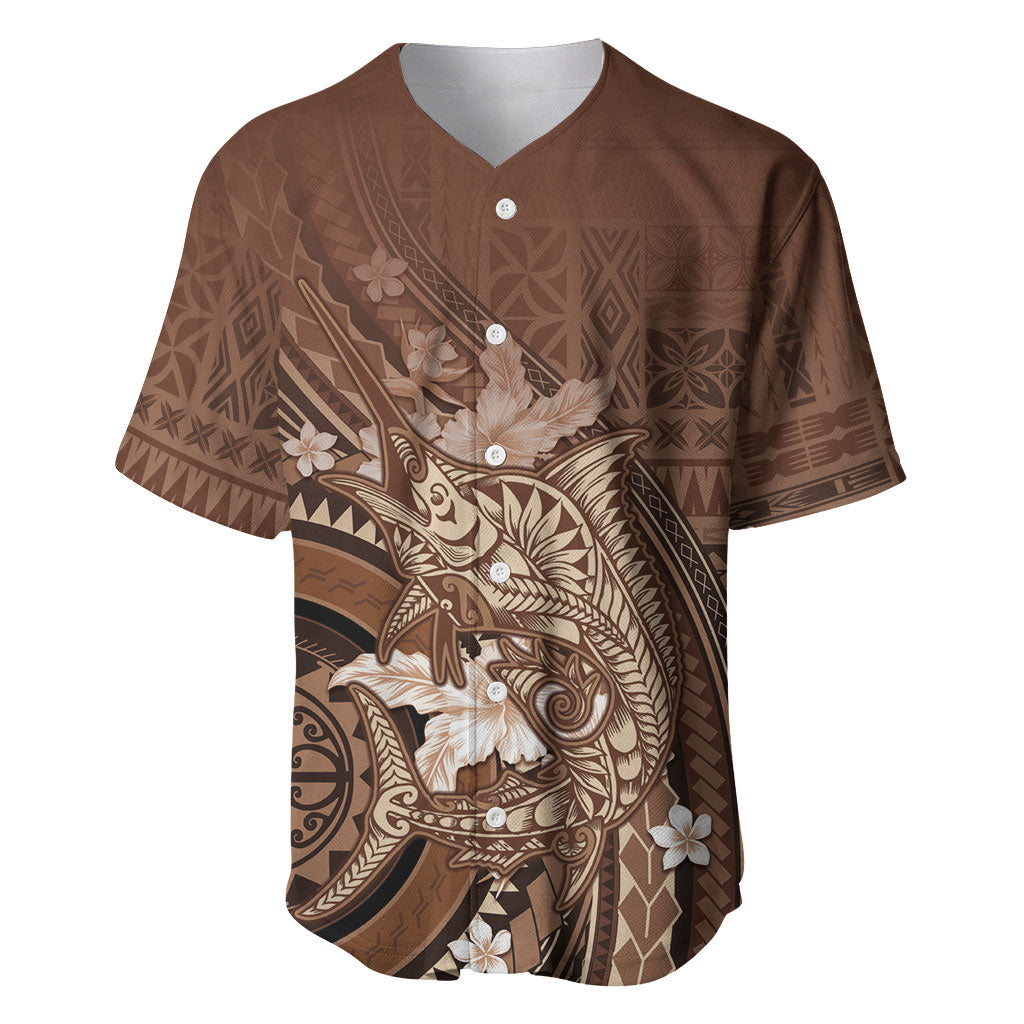 Samoa Tatau Marlin Baseball Jersey With Siapo Motifs Brown