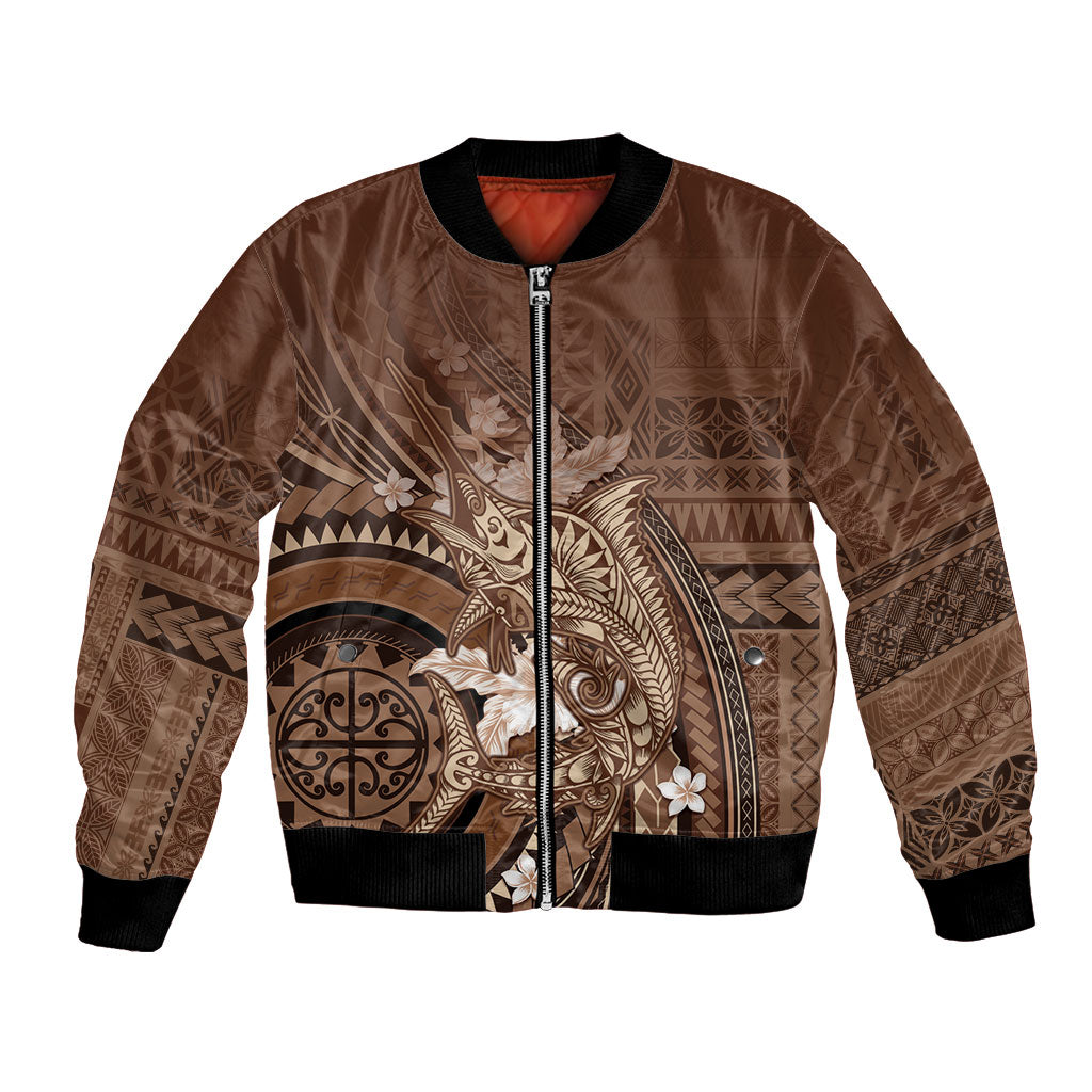 Samoa Tatau Marlin Bomber Jacket With Siapo Motifs Brown