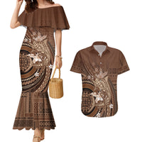 Samoa Tatau Marlin Couples Matching Mermaid Dress and Hawaiian Shirt With Siapo Motifs Brown LT05 Brown - Polynesian Pride