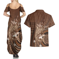 Samoa Tatau Marlin Couples Matching Summer Maxi Dress and Hawaiian Shirt With Siapo Motifs Brown LT05 - Polynesian Pride