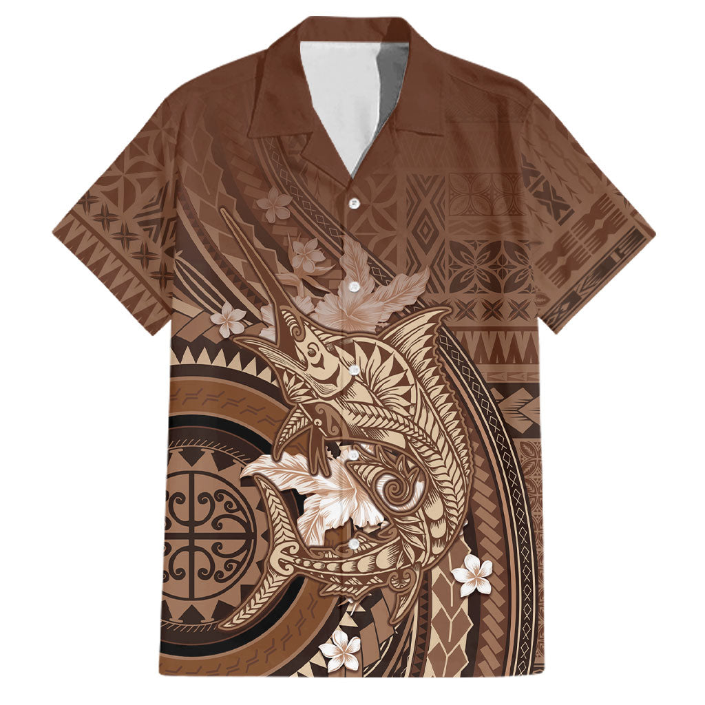 Samoa Tatau Marlin Family Matching Mermaid Dress and Hawaiian Shirt With Siapo Motifs Brown