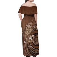 Samoa Tatau Marlin Family Matching Off Shoulder Maxi Dress and Hawaiian Shirt With Siapo Motifs Brown