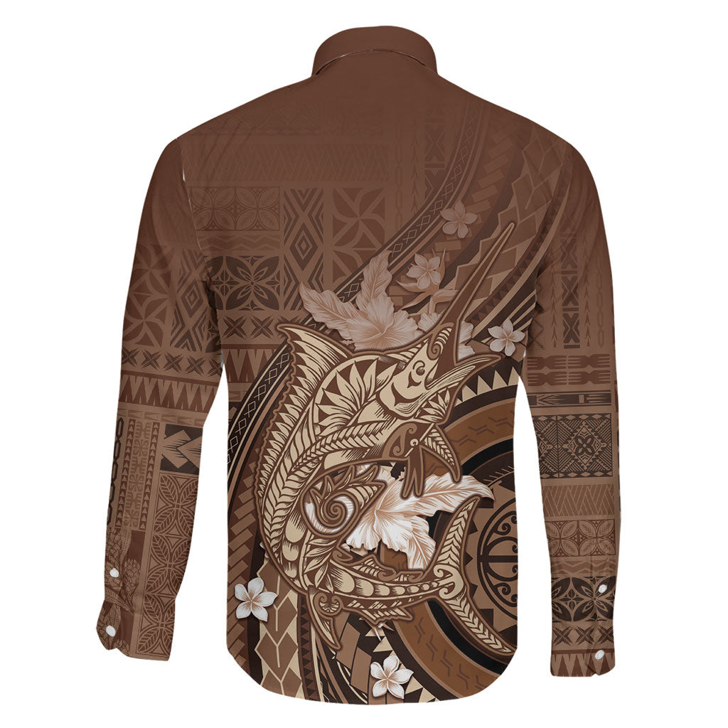 Samoa Tatau Marlin Family Matching Summer Maxi Dress and Hawaiian Shirt With Siapo Motifs Brown