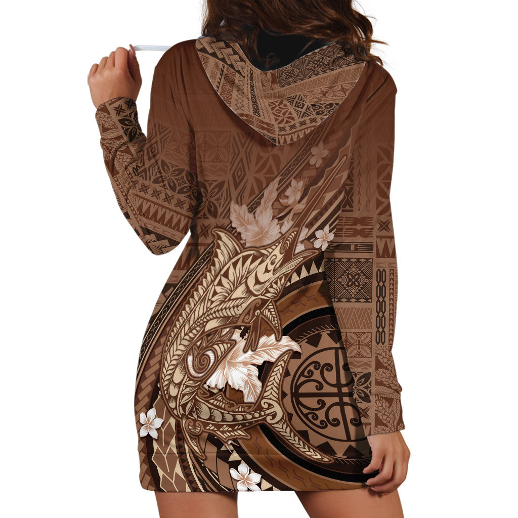 Samoa Tatau Marlin Hoodie Dress With Siapo Motifs Brown