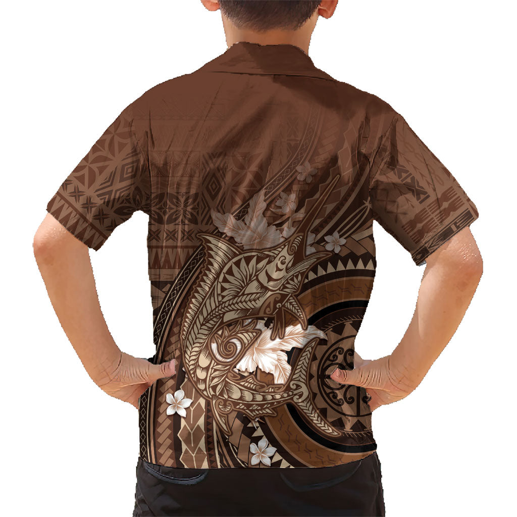Samoa Tatau Marlin Kid Hawaiian Shirt With Siapo Motifs Brown