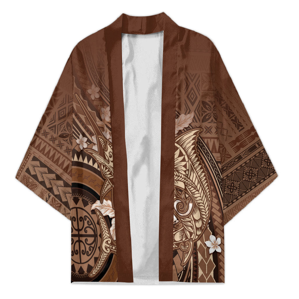 Samoa Tatau Marlin Kimono With Siapo Motifs Brown