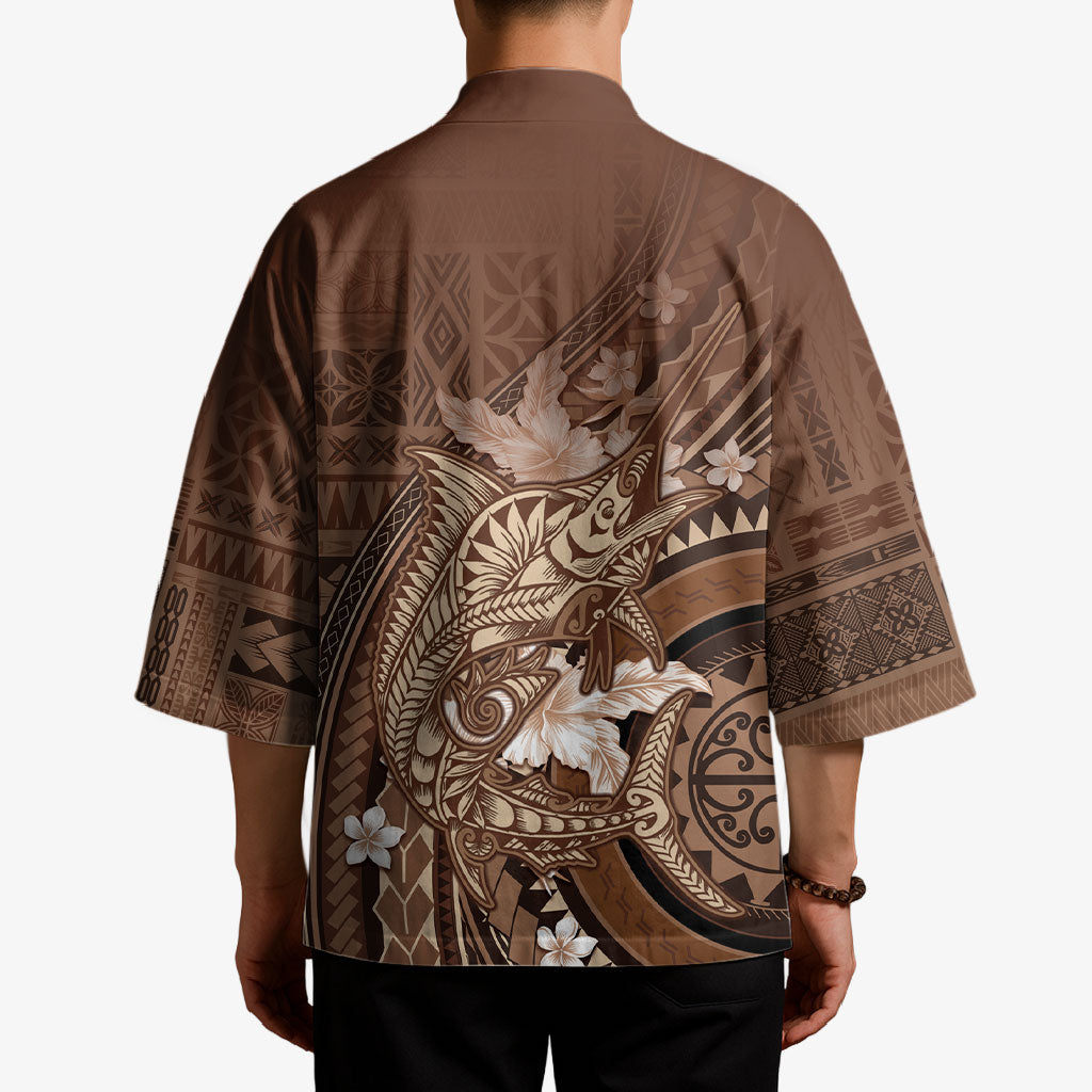 Samoa Tatau Marlin Kimono With Siapo Motifs Brown