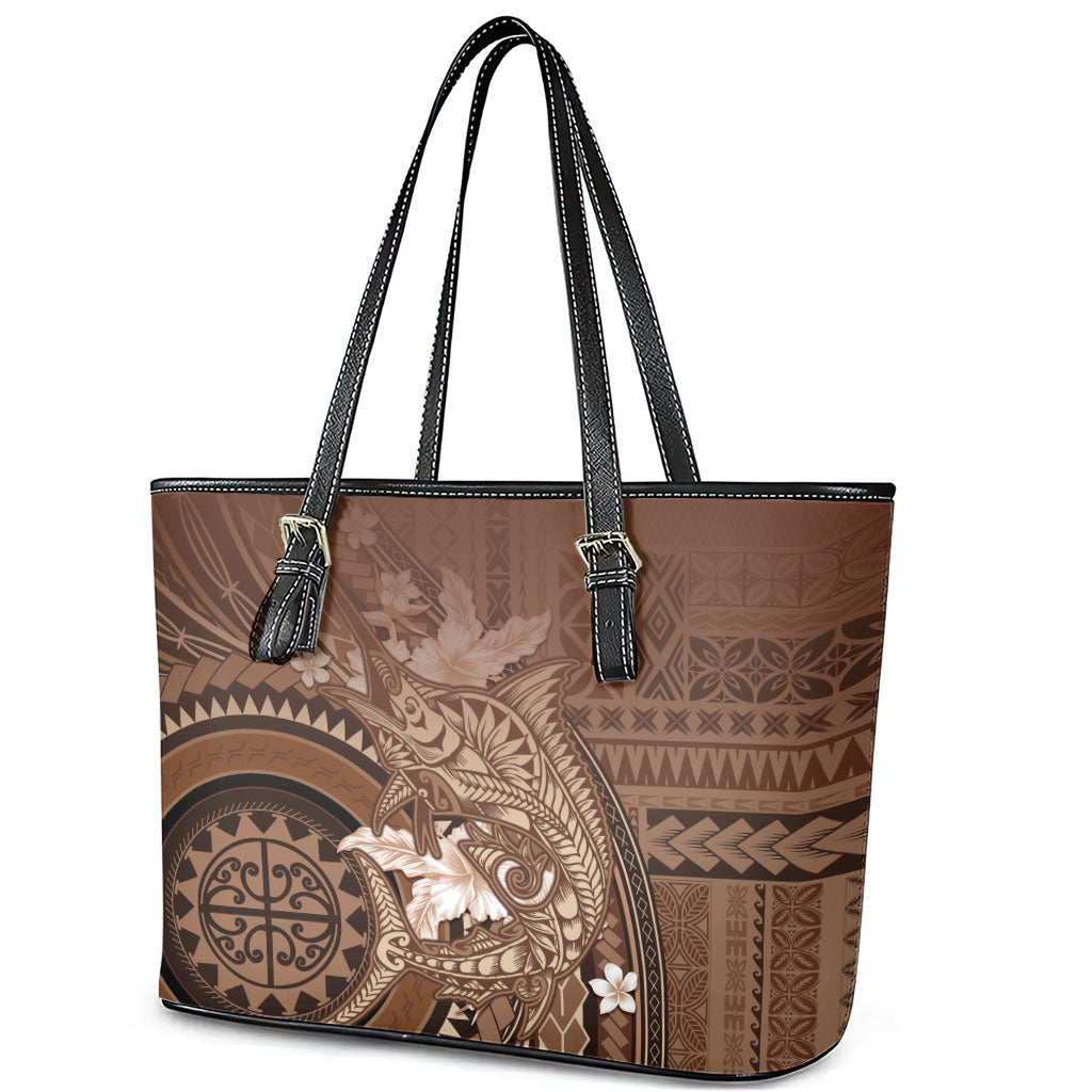 Samoa Tatau Marlin Leather Tote Bag With Siapo Motifs Brown
