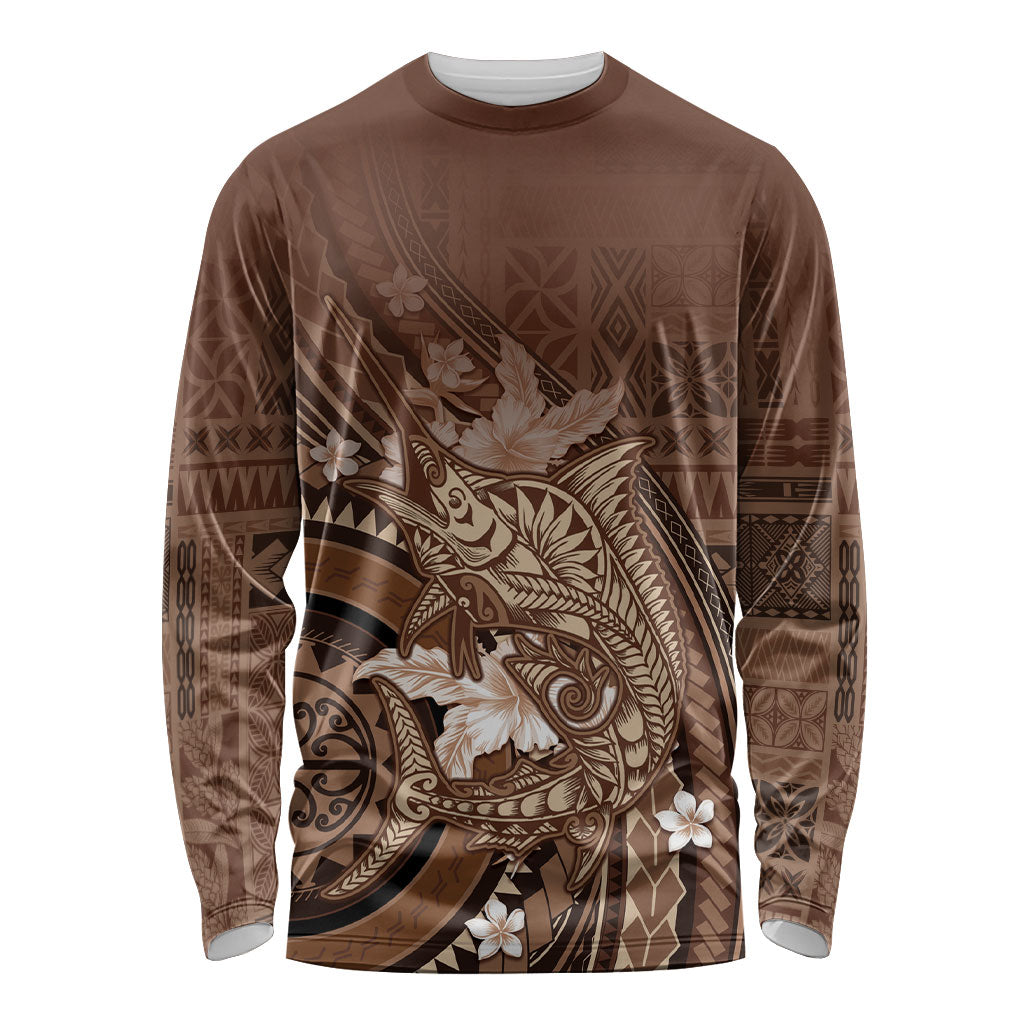 Samoa Tatau Marlin Long Sleeve Shirt With Siapo Motifs Brown
