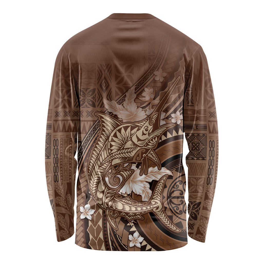 Samoa Tatau Marlin Long Sleeve Shirt With Siapo Motifs Brown