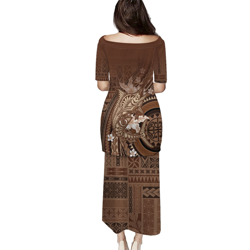 Samoa Tatau Marlin Puletasi With Siapo Motifs Brown