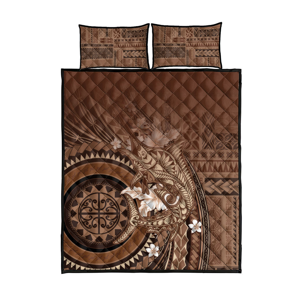 Samoa Tatau Marlin Quilt Bed Set With Siapo Motifs Brown