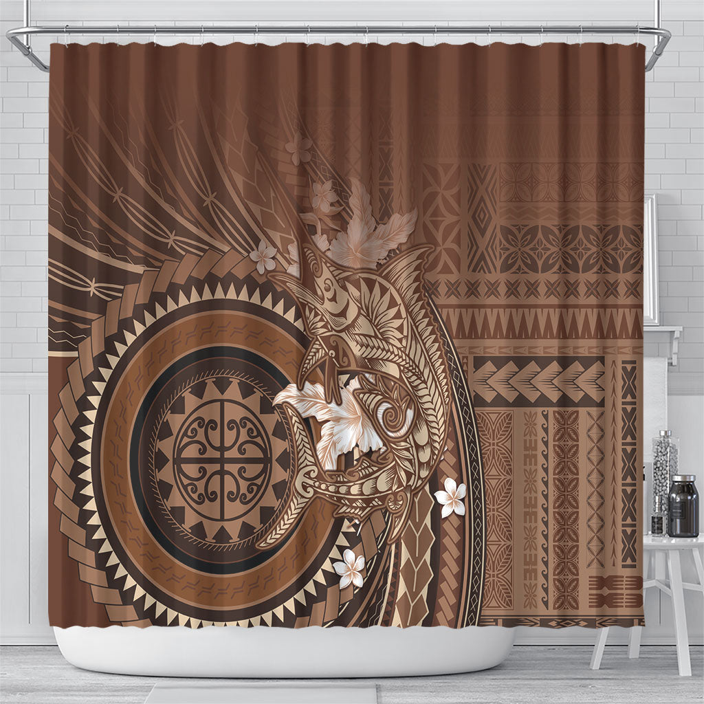Samoa Tatau Marlin Shower Curtain With Siapo Motifs Brown