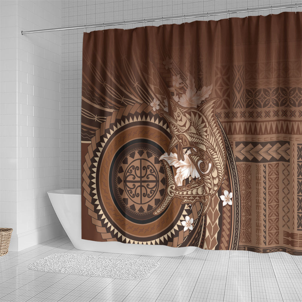 Samoa Tatau Marlin Shower Curtain With Siapo Motifs Brown