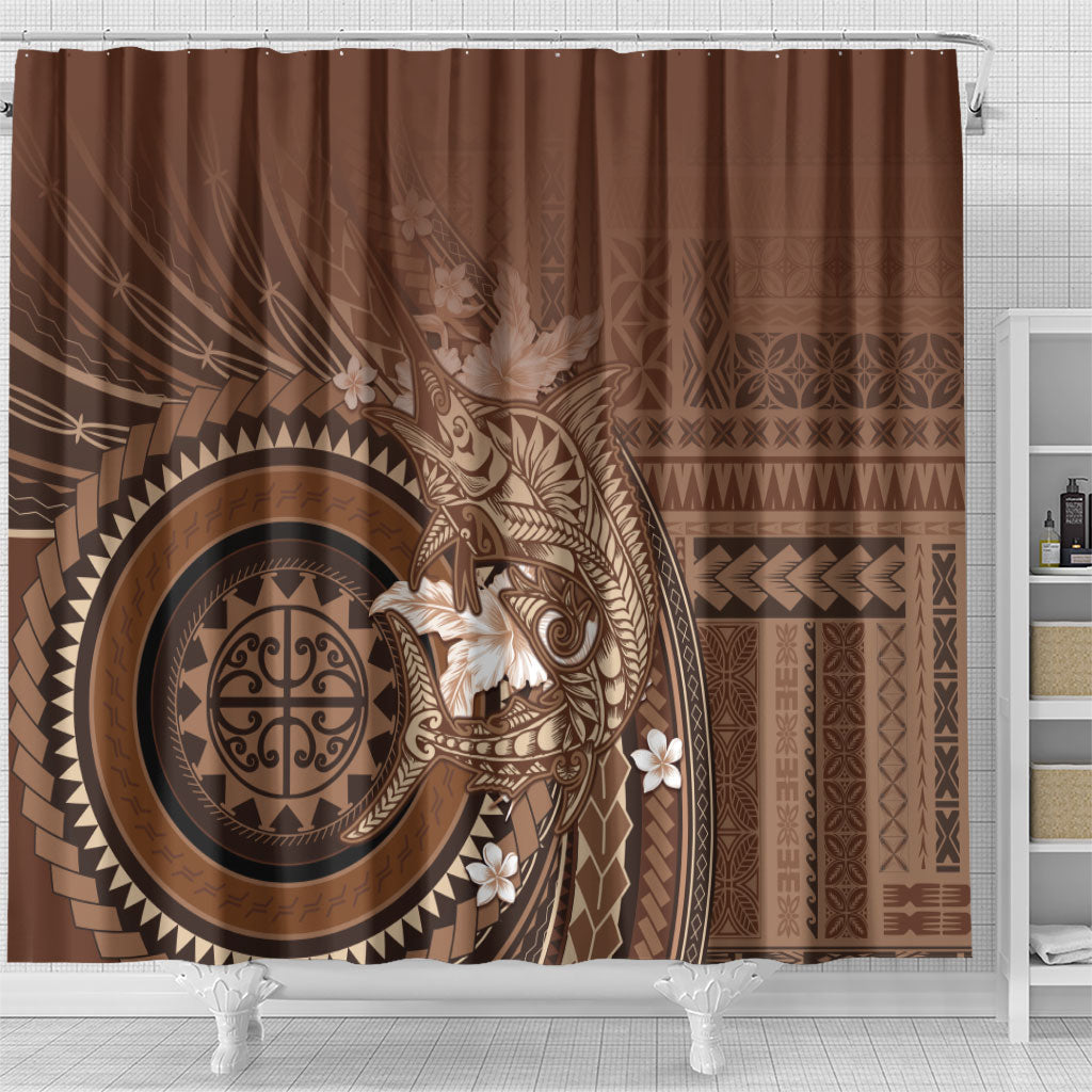 Samoa Tatau Marlin Shower Curtain With Siapo Motifs Brown
