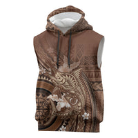 Samoa Tatau Marlin Sleeveless Hoodie With Siapo Motifs Brown