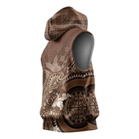 Samoa Tatau Marlin Sleeveless Hoodie With Siapo Motifs Brown