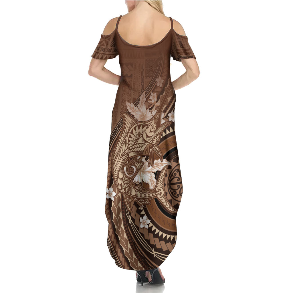 Samoa Tatau Marlin Summer Maxi Dress With Siapo Motifs Brown