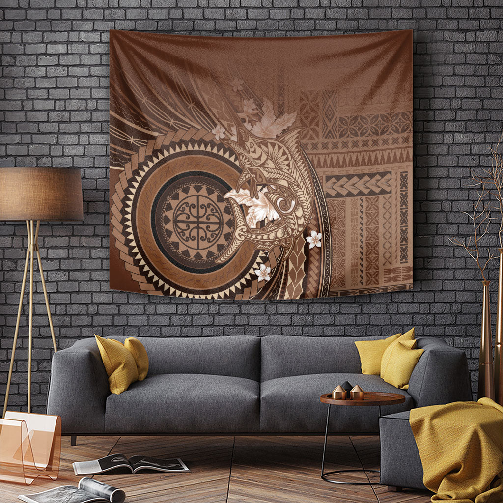 Samoa Tatau Marlin Tapestry With Siapo Motifs Brown