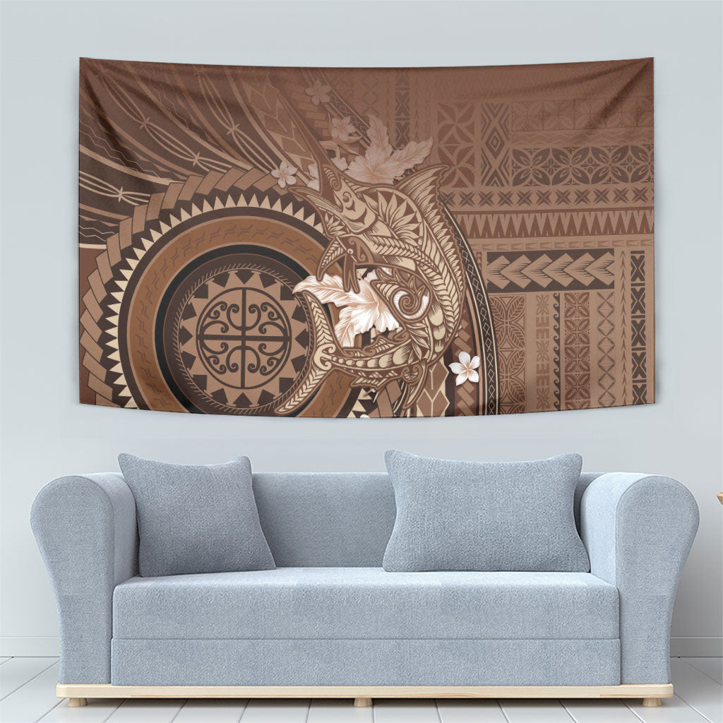 Samoa Tatau Marlin Tapestry With Siapo Motifs Brown