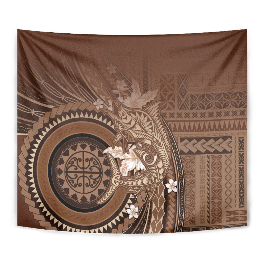 Samoa Tatau Marlin Tapestry With Siapo Motifs Brown