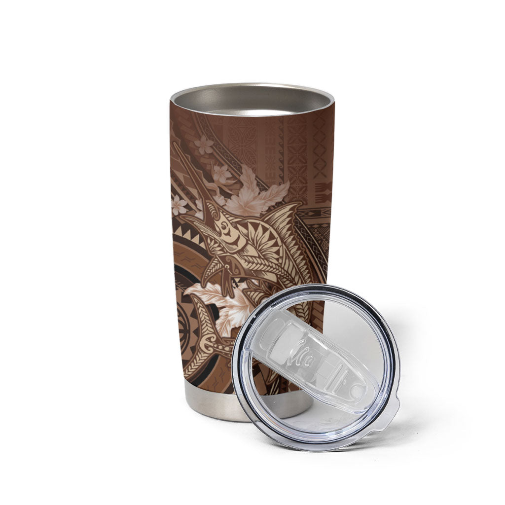 Samoa Tatau Marlin Tumbler Cup With Siapo Motifs Brown LT05 - Polynesian Pride
