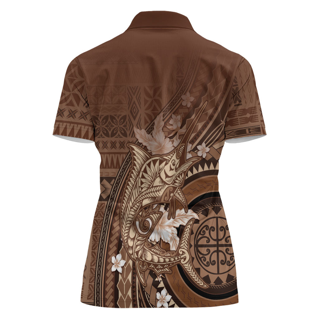 Samoa Tatau Marlin Women Polo Shirt With Siapo Motifs Brown