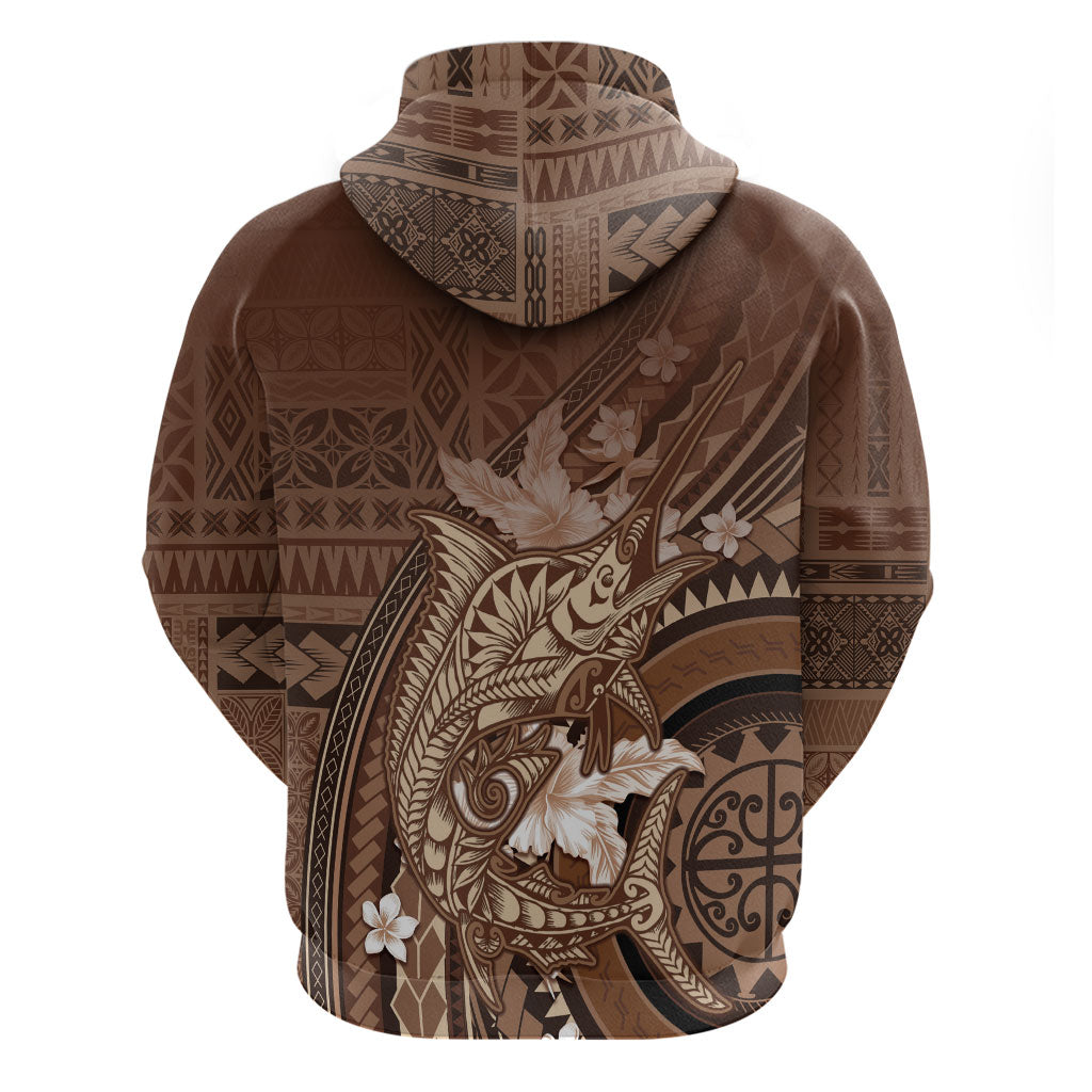 Samoa Tatau Marlin Zip Hoodie With Siapo Motifs Brown