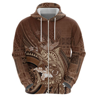 Samoa Tatau Marlin Zip Hoodie With Siapo Motifs Brown