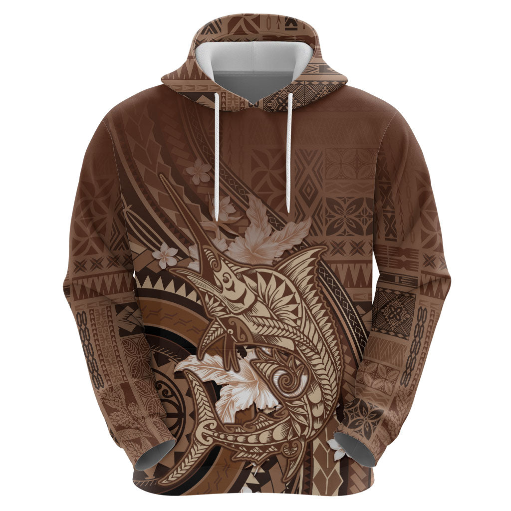 Samoa Tatau Marlin Zip Hoodie With Siapo Motifs Brown