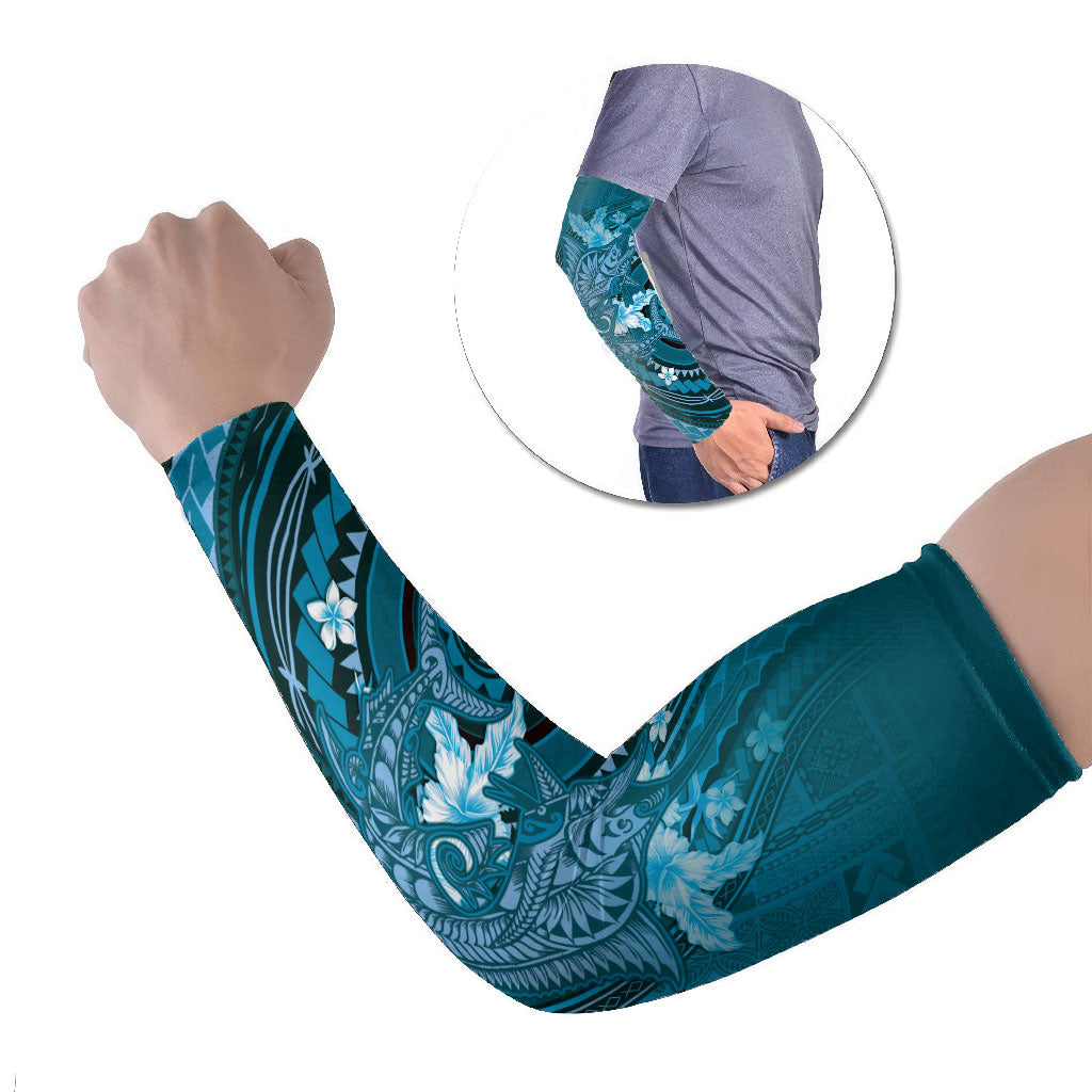 Samoa Tatau Marlin Arm Sleeves With Siapo Motifs Teal