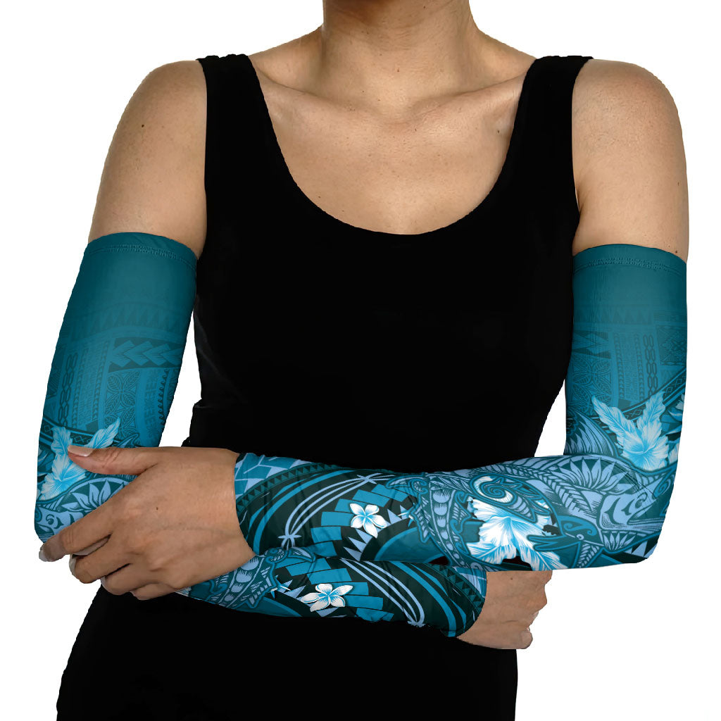 Samoa Tatau Marlin Arm Sleeves With Siapo Motifs Teal