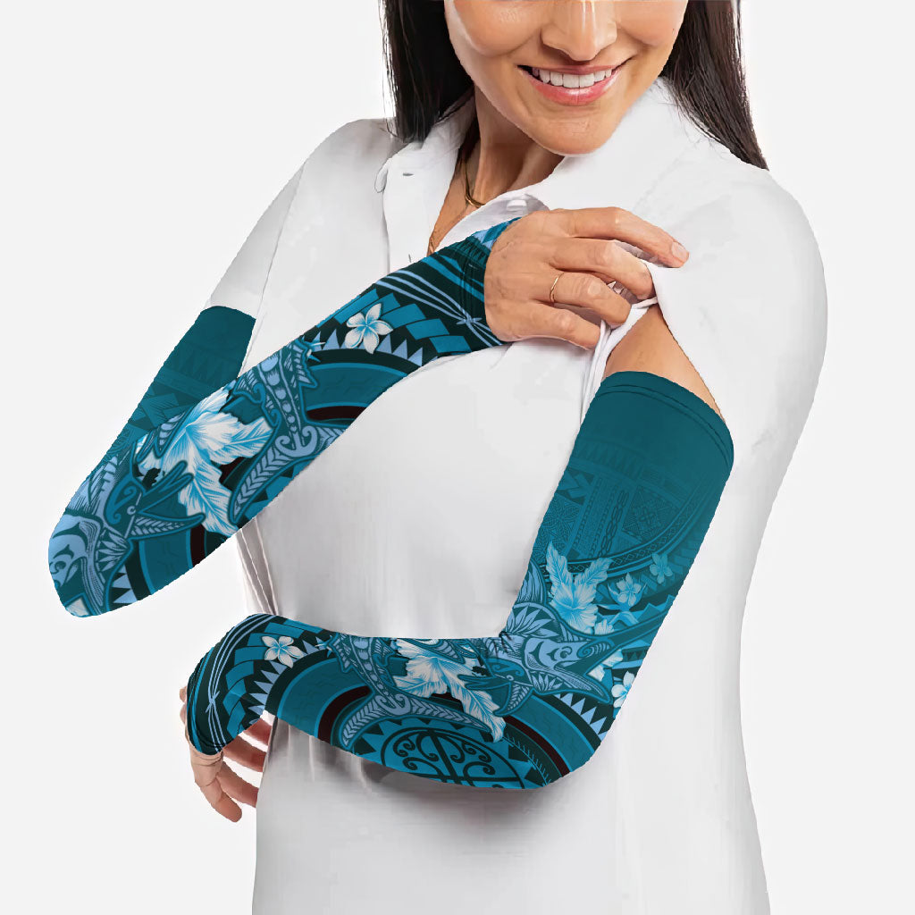 Samoa Tatau Marlin Arm Sleeves With Siapo Motifs Teal
