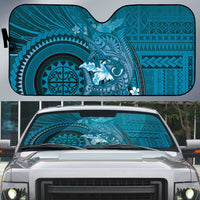 Samoa Tatau Marlin Auto Sun Shade With Siapo Motifs Teal