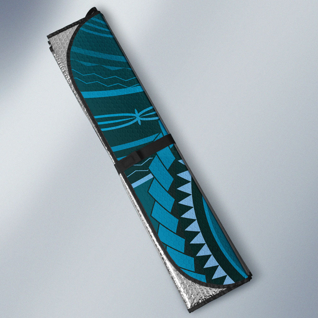 Samoa Tatau Marlin Auto Sun Shade With Siapo Motifs Teal