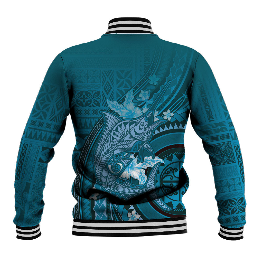 Samoa Tatau Marlin Baseball Jacket With Siapo Motifs Teal