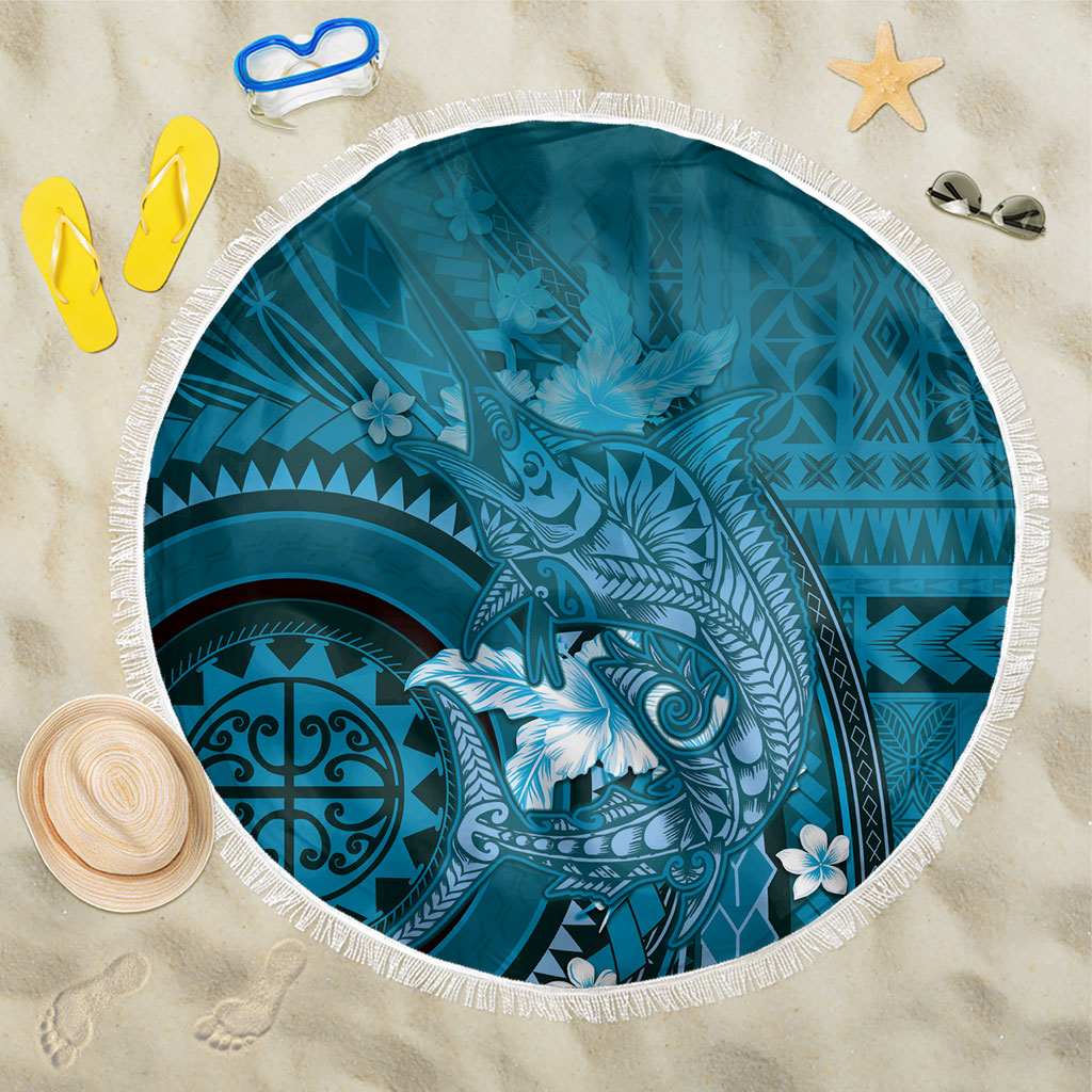 Samoa Tatau Marlin Beach Blanket With Siapo Motifs Teal