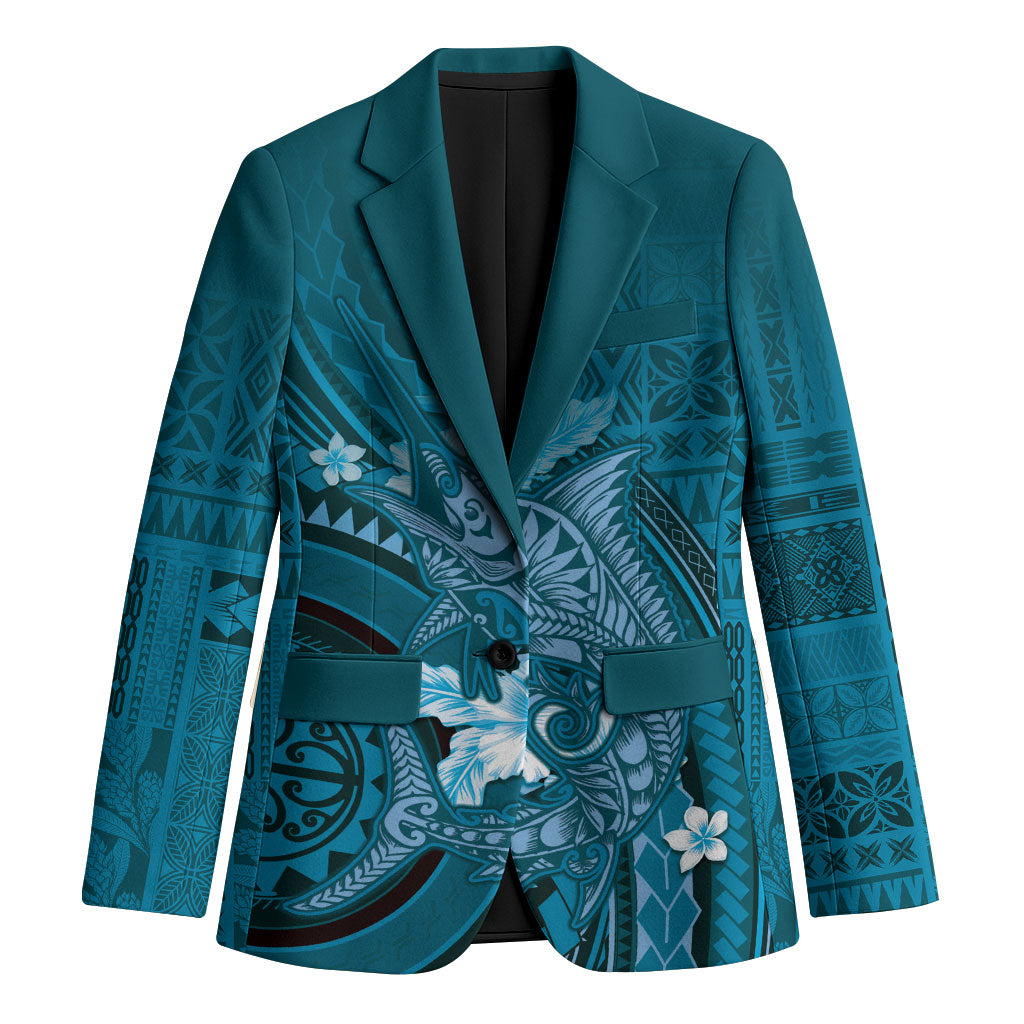 Samoa Tatau Marlin Blazer With Siapo Motifs Teal