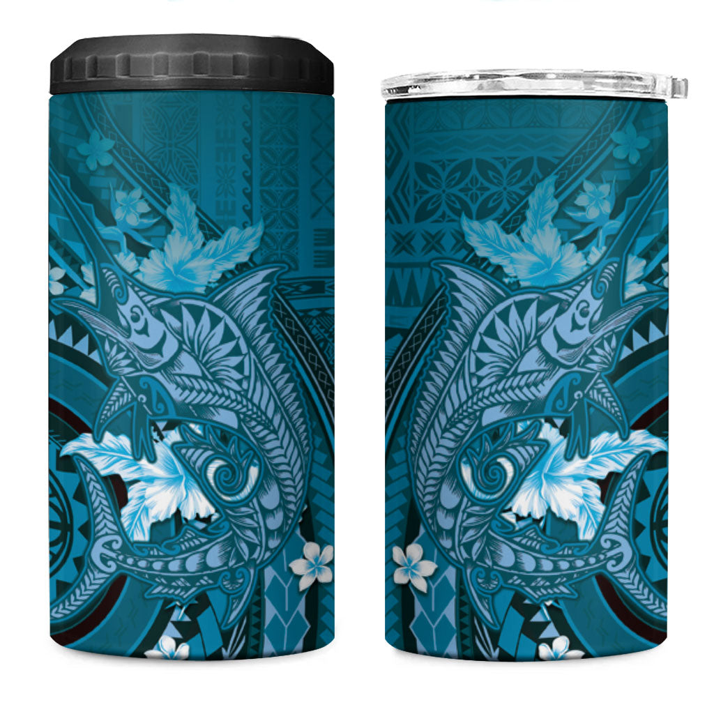 Samoa Tatau Marlin 4 in 1 Can Cooler Tumbler With Siapo Motifs Teal LT05 One Size: 16 oz Teal - Polynesian Pride