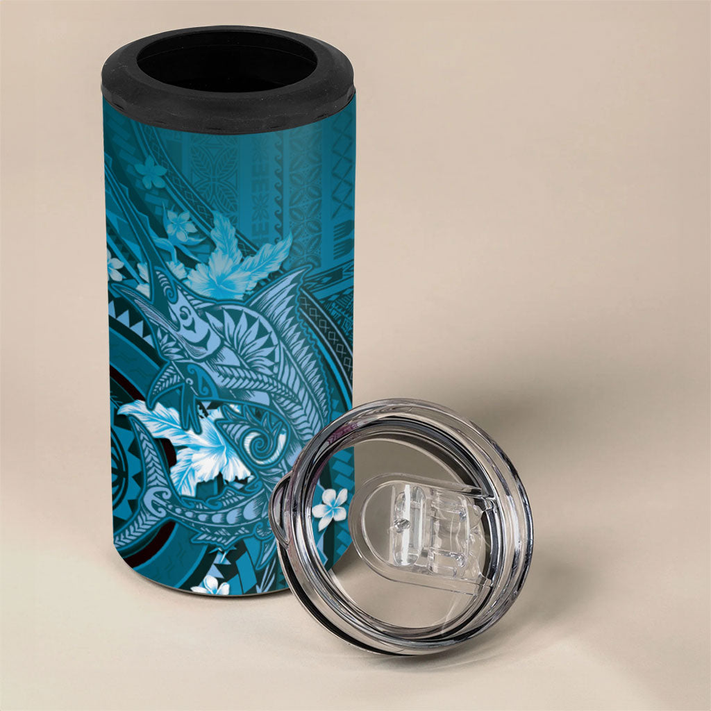 Samoa Tatau Marlin 4 in 1 Can Cooler Tumbler With Siapo Motifs Teal LT05 - Polynesian Pride