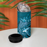 Samoa Tatau Marlin 4 in 1 Can Cooler Tumbler With Siapo Motifs Teal LT05 - Polynesian Pride