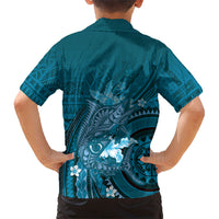 Samoa Tatau Marlin Family Matching Tank Maxi Dress and Hawaiian Shirt With Siapo Motifs Teal