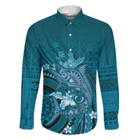 Samoa Tatau Marlin Family Matching Tank Maxi Dress and Hawaiian Shirt With Siapo Motifs Teal