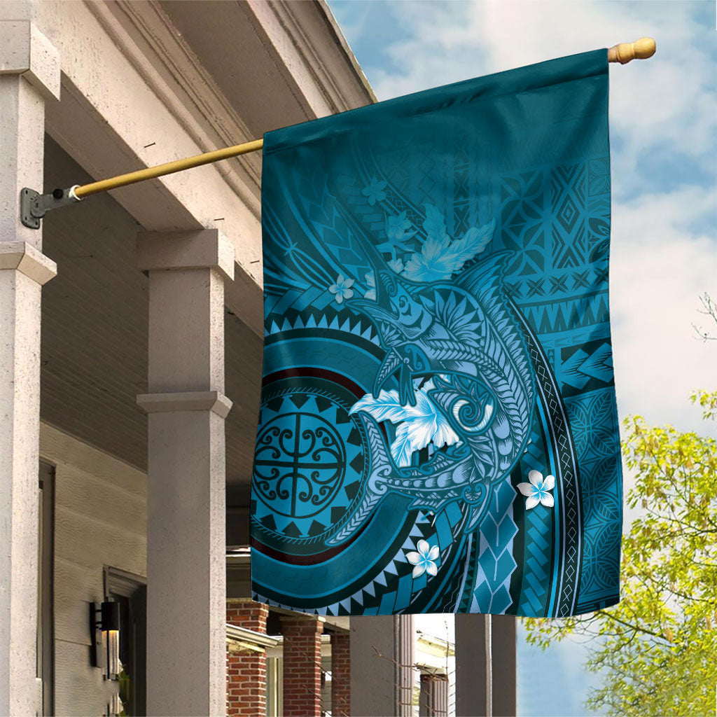 Samoa Tatau Marlin Garden Flag With Siapo Motifs Teal