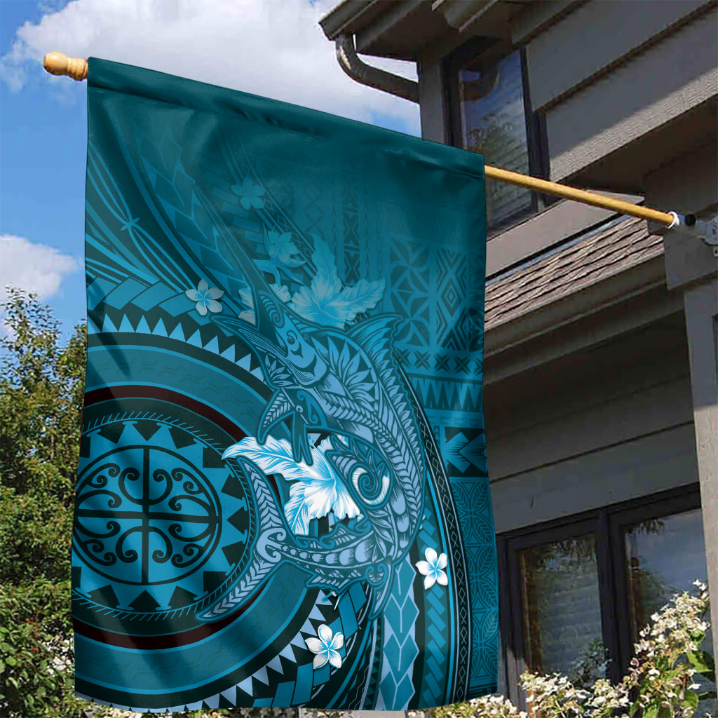 Samoa Tatau Marlin Garden Flag With Siapo Motifs Teal