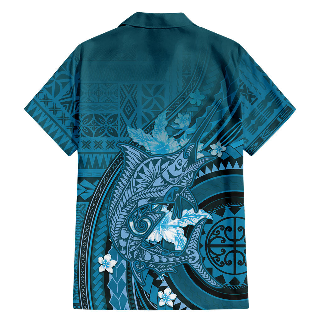 Samoa Tatau Marlin Hawaiian Shirt With Siapo Motifs Teal
